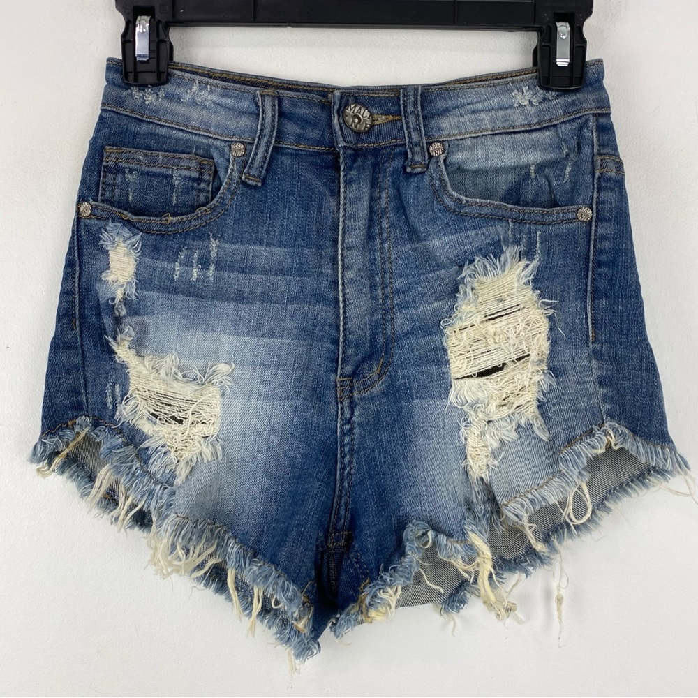 Machine Jeans size Small Women’s Blue Distressed Denim High Wasted Jean Shorts